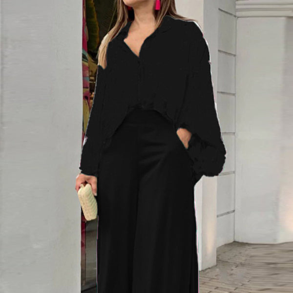 Flowers Print Suits Fashion Casual Button-up Long-sleeved Shirt And Wide-leg Pants Loose Beach Trousers Set