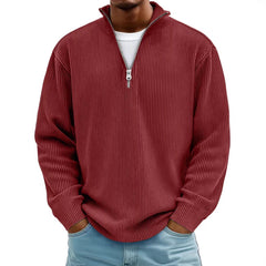 Corduroy Zipper Stand Collar Sweatshirt Fashion Warm Solid Color Long Sleeve Top Men's Casual Polo Shirt Clothing